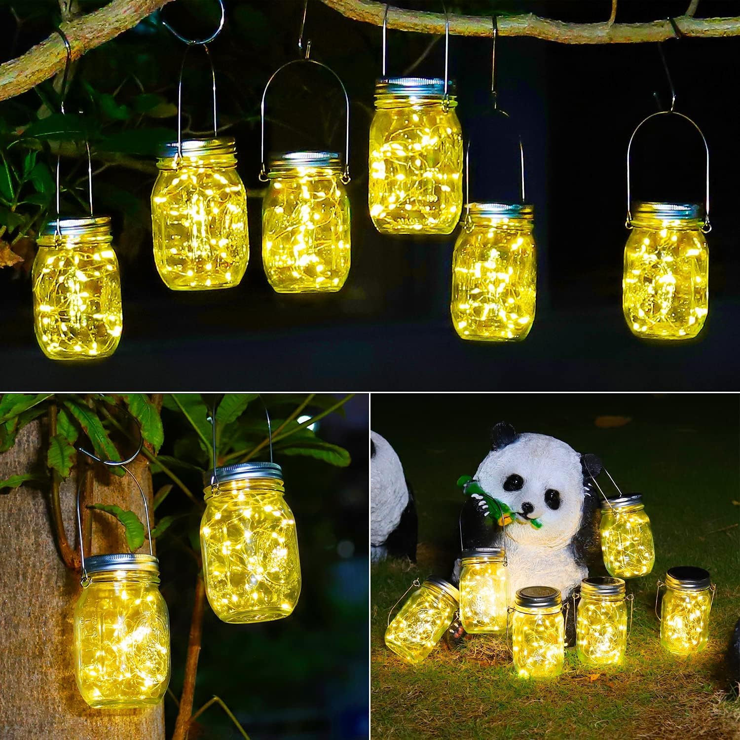 Luci Solari Esterno Giardino - 6 Pezzi 30 LED Impermeabile IP65 Lanterne Interno Esterno Luminose Giardino Terrazzo Matrimonio Natale Feste Arco Camera Decorazioni (Bianco Caldo)