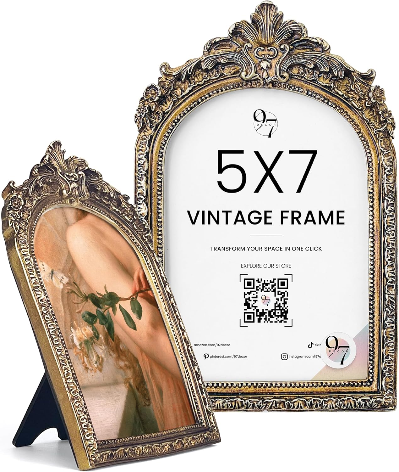 97 Decor 5x7 Vintage Picture Frame - 5x7 Picture Frame Antique, Ornate Gold Frame 5x7in, Small 5x7in Picture Frames Wall Hanging For Home Decor