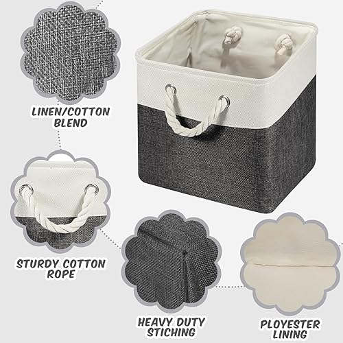 Miniatura 3 de Geiserailie 6 cubos de almacenamiento pequeños plegables con asas de transporte resistentes, multiusos, organizador para el hogar (negro, blanco, 11