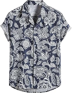 Hawaiian Shirts for Men Casual Summer Shirts Button Down Short Sleeve Cotton Shirt Beach Tops Cuban Shirts with Pocket Hawaiian Shirts Mens Luau Shirts Short Sleeve Button Down Shirts Mens