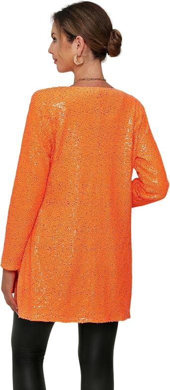 Women's Sequin Jacket Long Sleeve Open Front Blazer Glitter Sparkly Coat Party Casual Cardigan