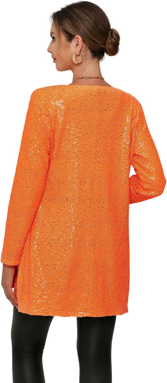 Women's Sequin Jacket Long Sleeve Open Front Blazer Glitter Sparkly Coat Party Casual Cardigan