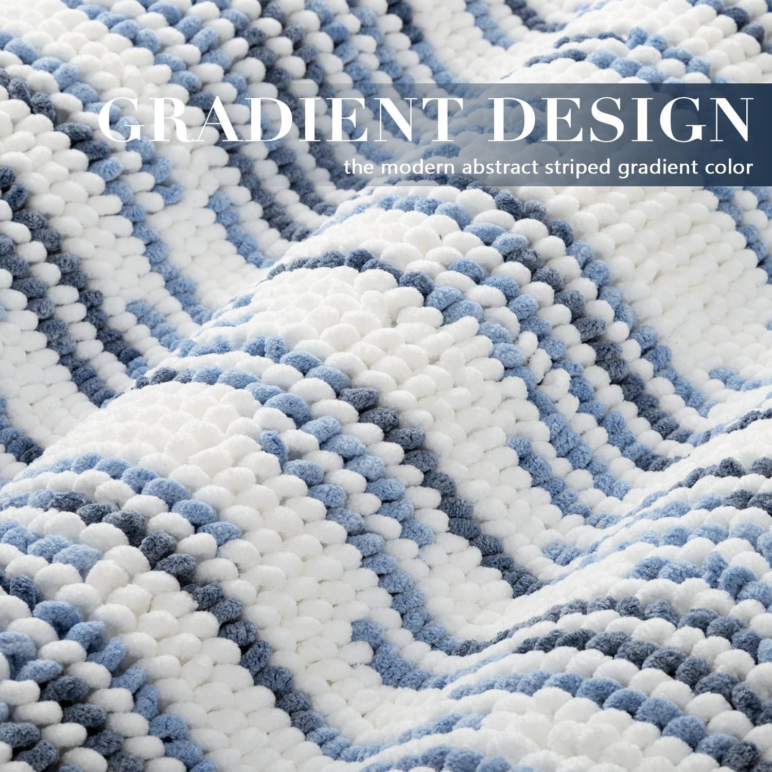 BSICPRO Bathroom Rugs Sets 3 Piece, Non-Slip Chenille Toilet Rugs with TPR Backing, U-Shaped Toilet Mat with Abstract Stripe Design, Ultra Soft Thick Absorbent Bath Floor Mats for Bathroom Washable