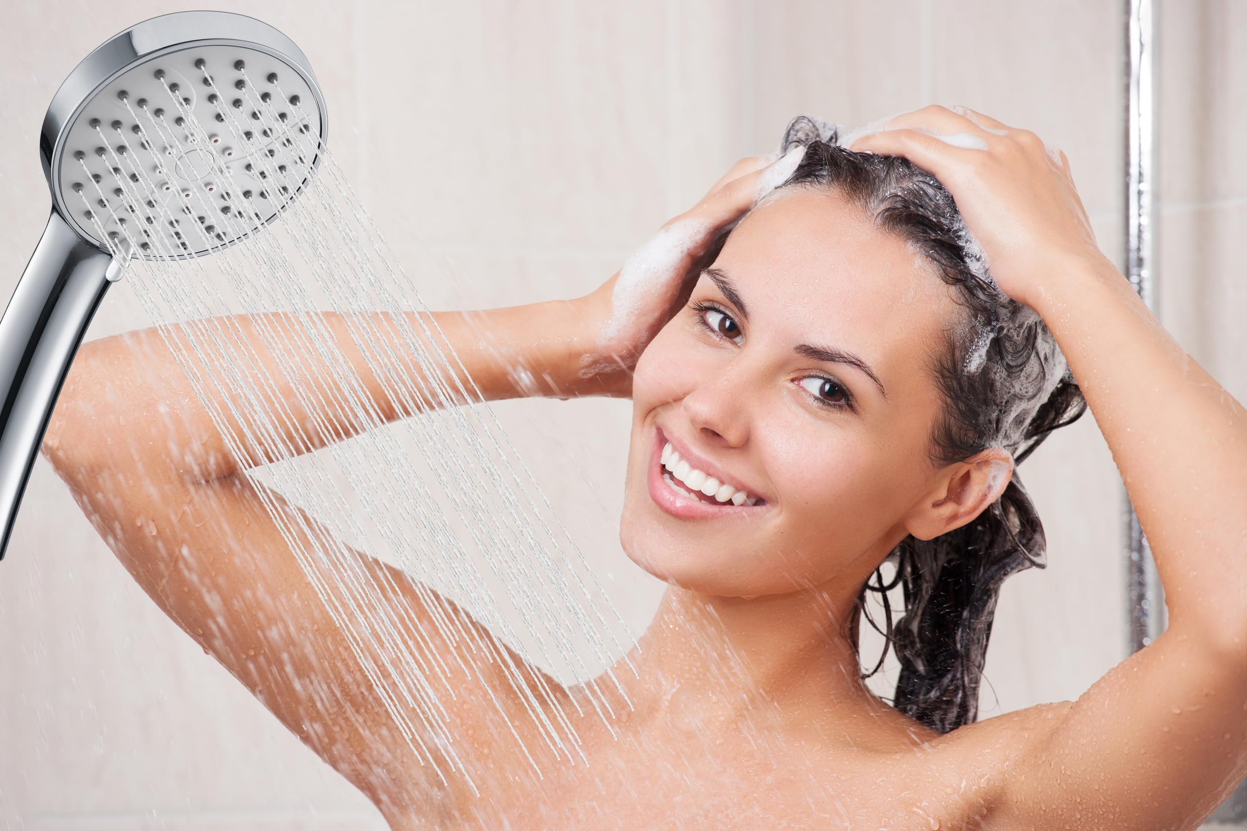 Alcachofa de ducha de alta presión, 3 funciones, cabezal de ducha universal cromado que ahorra agua (sin manguera) para una experiencia similar al spa