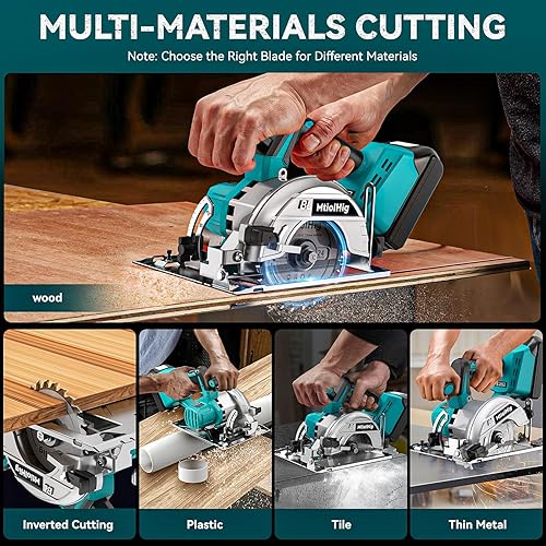 Miniatura 4 de Sierra circular inalámbrica de 5 pulgadas para batería Makita de 18 V, sierra compacta sin escobillas de 6000 RPM, profundidad máxima de corte de