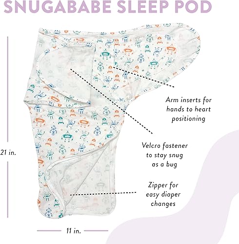 Miniatura 3 de Norani Cápsula de dormir para recién nacidos  Manta de envolver con inserciones de brazo cierre y cremallera para ayudar al bebé a dormir más tiempo