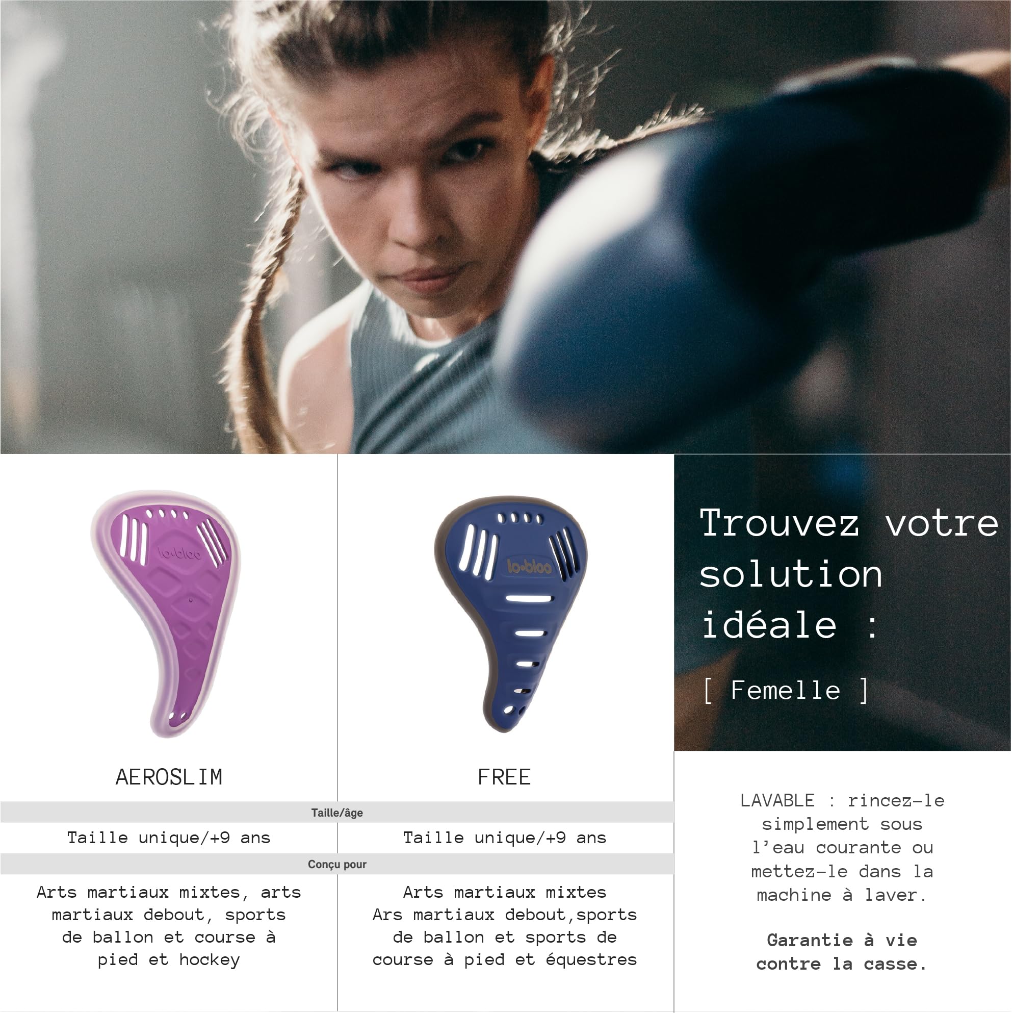 AEROSLIM Femme lobloo Coquille pelvienne brevetée pour Les Sports pratiqués Debout comme Le Kickboxing, Le Muay Thai, Le karaté, Le Hockey, Le Baseball. Taille Unique + 9 Ans