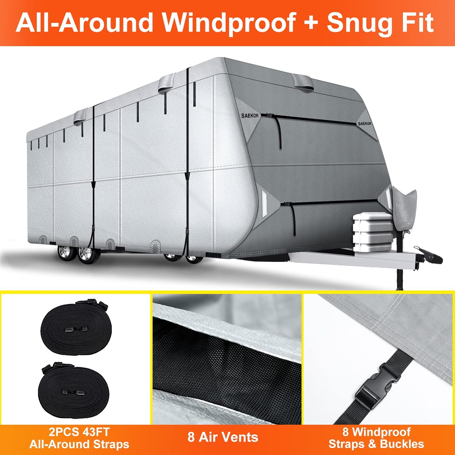 7 Layers Travel Trailer RV Cover for 22.1' - 24' RV, 250 GSM Anti-UV Top for SPF50+ Tearproof Camper Cover + 4 Tire Covers + 2PCS Windproof Straps + Tongue Jack Cover + Gutter Cover for No Tearing : Automotive