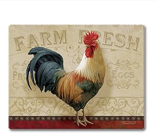 CounterArt Farm Fresh Rooster 3mm Tempered Glass Cutting Board 10” x 8” Charcuterie Board Cheese Board Bar Board Dishwasher Safe