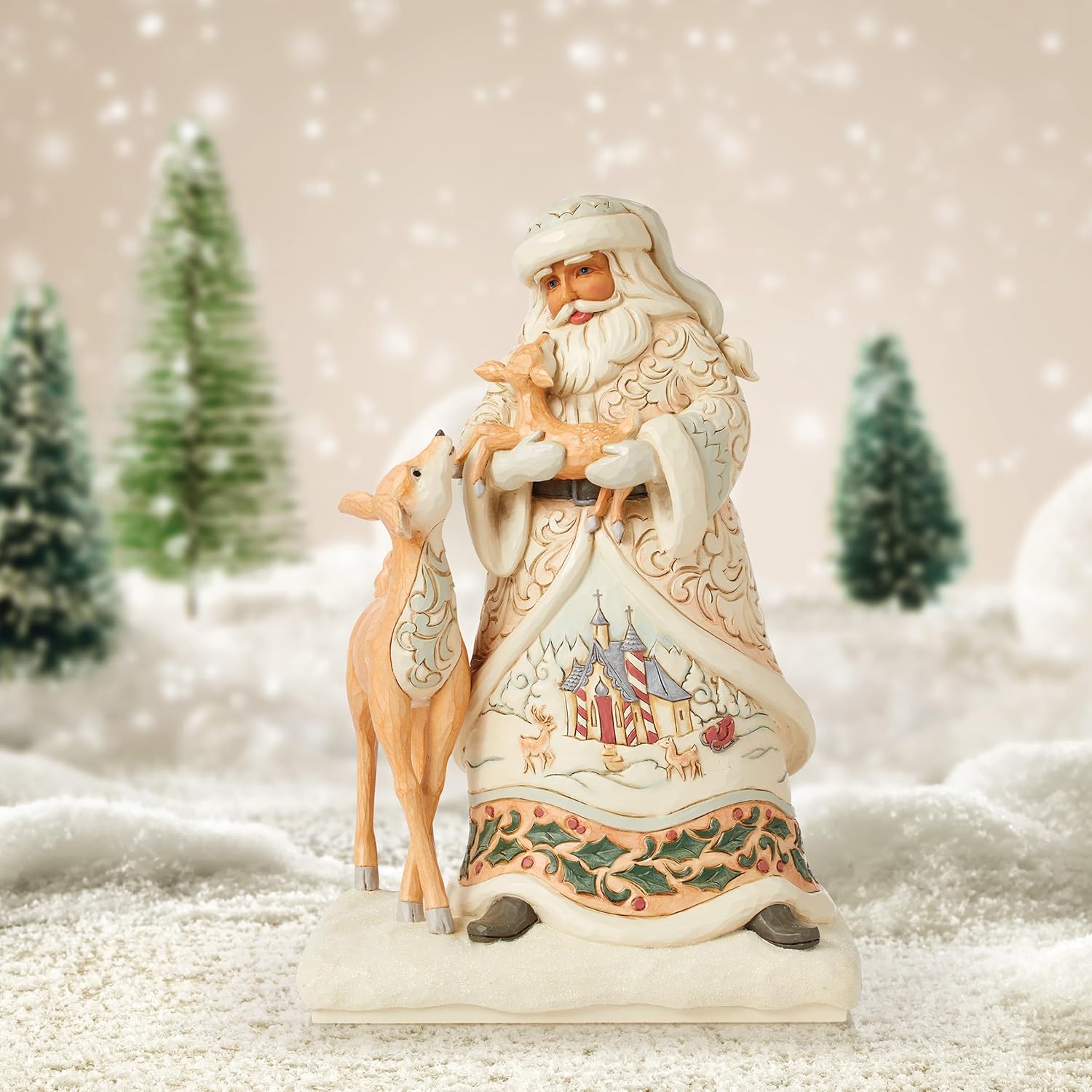 Enesco Jim Shore Heartwood Creek White Woodland Santa Holding a Fawn Figurine- Stone Resin Hand Painted Crafted Collectible Santa Figurines Christmas Home Decor Statue, 10.63 Inch - Image 6