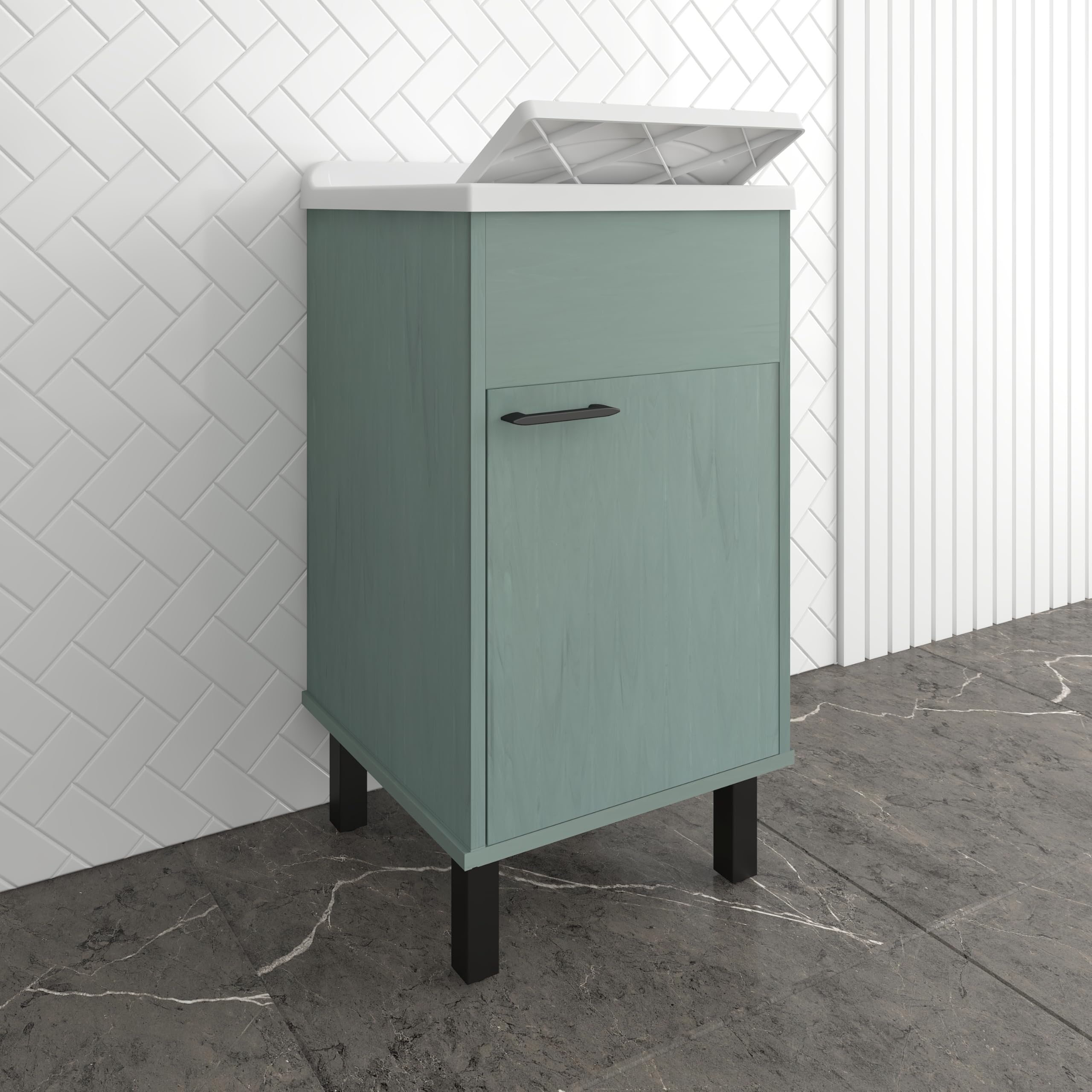 Negrari Mobile Lavatoio in PVC con vasca in PP, Resistente agli acidi di uso comune, Resistente all'umidità, Kit di scarico incluso, Interno e Esterno, L45 x P50 x H85 cm, Colore Verde Scuro