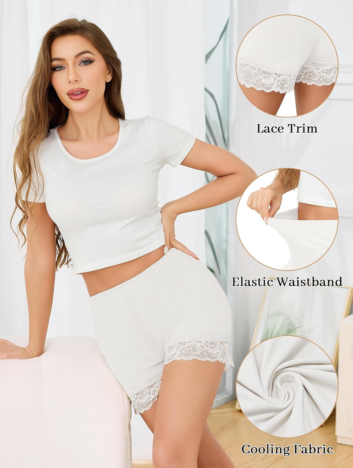 Vlazom Women's Seamless Slip Shorts for Under Dresses Anti-Chafing Boyshorts Panties with Lace Trim,Smooth Cooling Underwear - Image 3