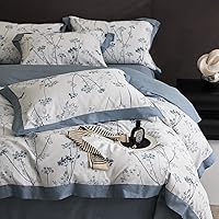 Vista 270 de 3 piezas de juego de funda de edredón tamaño individual XL, funda de edredón blanca con estampado floral azul, ropa de cama coquette de algodón
