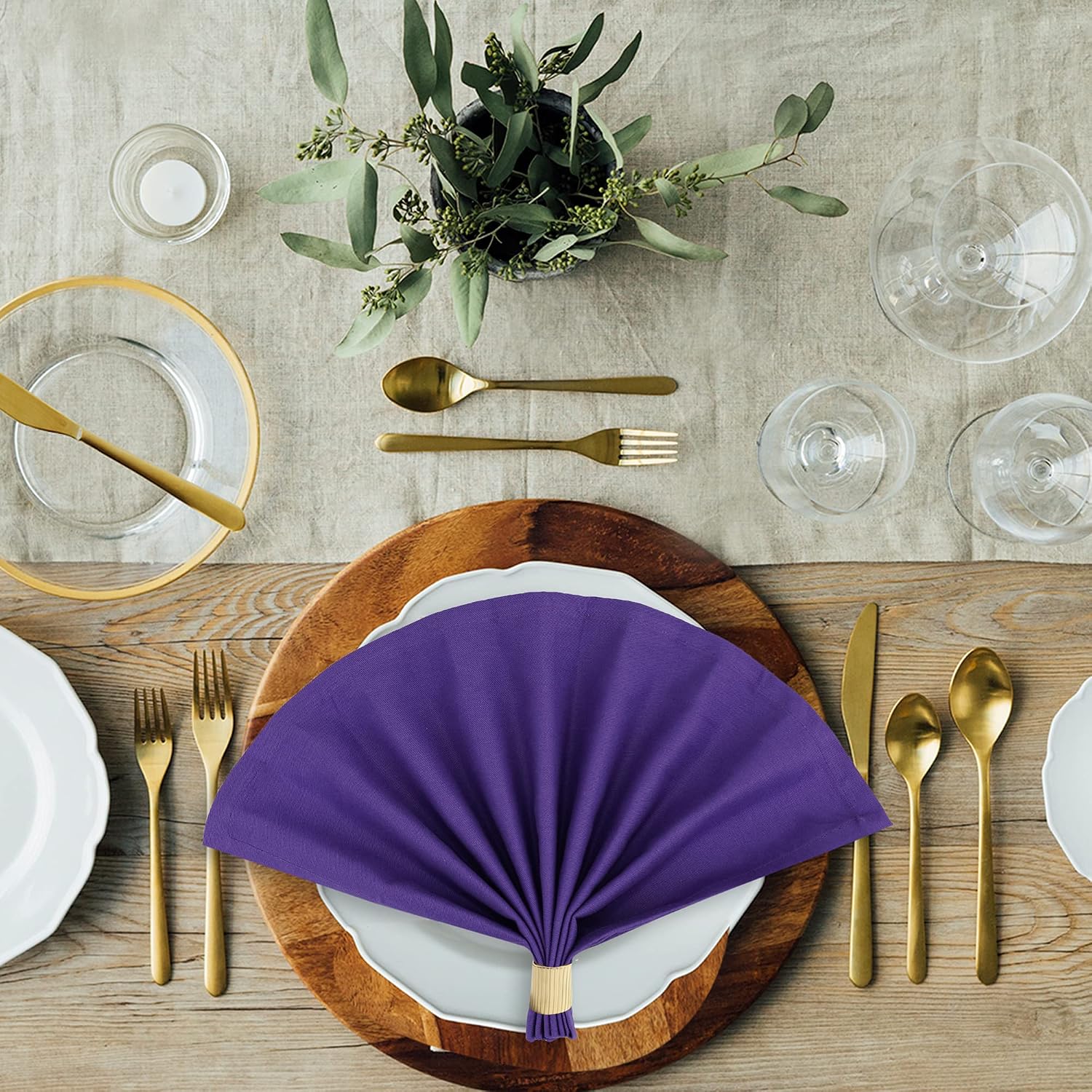 Sweet Needle, Pack of 12-100% Cotton Oversized Dinner Christmas Napkins 45 CM x 45 CM (18 IN x 18 IN), Purple - Image 4