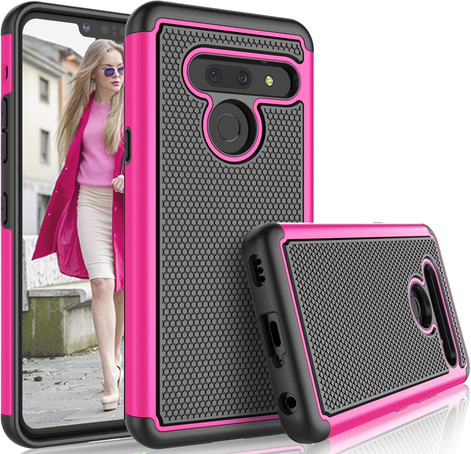 Tekcoo Case for LG G8 / 2019 LG G8 ThinQ, Luxury [Tmajor] Hybrid Solid Shock Absorbing [Rose] Rubber Silicone & Plastic Scratch Resistant Bumper Grip Rugged Cute Sturdy Hard Phone Cases Cover