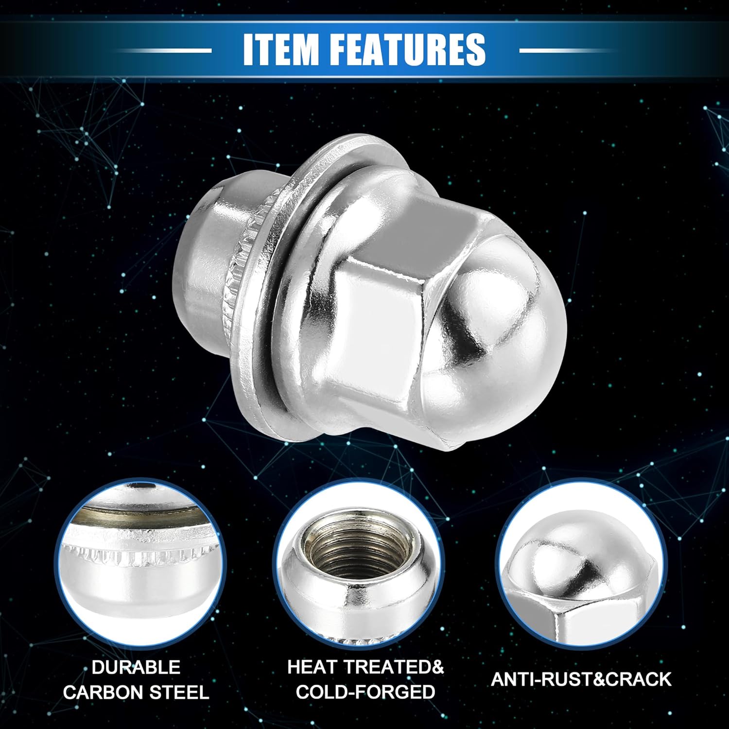 20 Pcs Wheel Lug Nuts Compatible for Mitsubishi Eclipse for Chrysler Sebring, Durable M12 x 1.5 Carbon Steel Silver Tone Tire Lugnuts