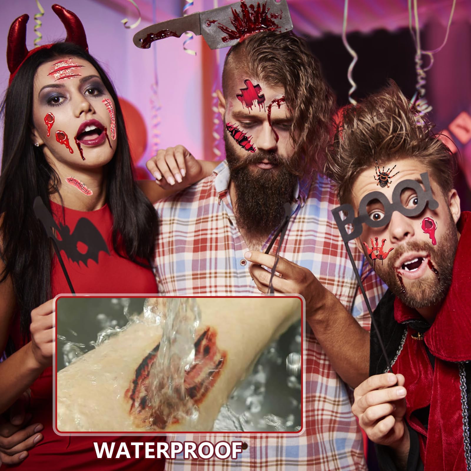Tatuaggi Temporanei Volto Di Halloween, 50 Fogli Set Famiglia Zombie Morte Finta Teschio
