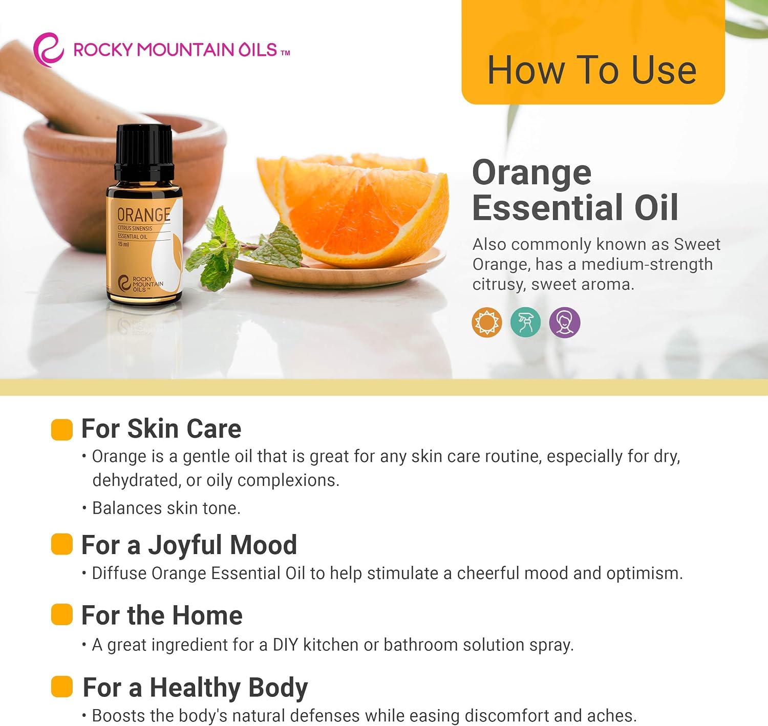Rocky Mountain Oils Orange Essential Oil - 100% Pure and Natural Aromatherapy Essential Oils for Diffusers, Topical, and Home - 15ml image 4