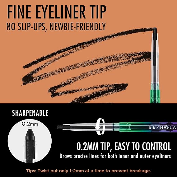 BEPHOLAN Black Gel Eyeliner Pencil Waterproof Long-Lasting Matte Liner