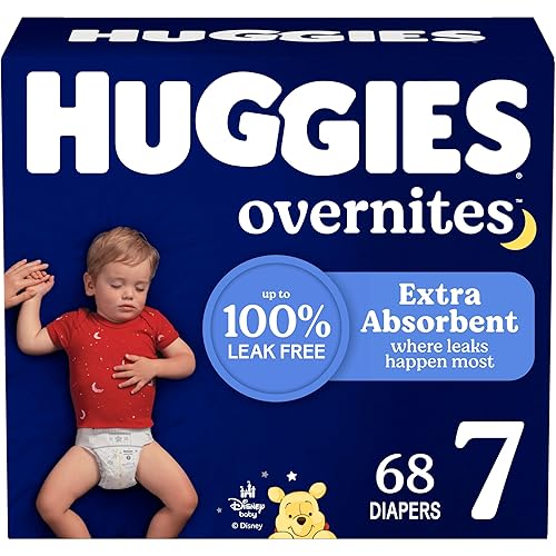 Huggies Size 7 Overnites Baby Diapers: Overnight Diapers, Size 7 (41+ lbs), 68 Ct (2 Packs of 34), Packaging May Vary