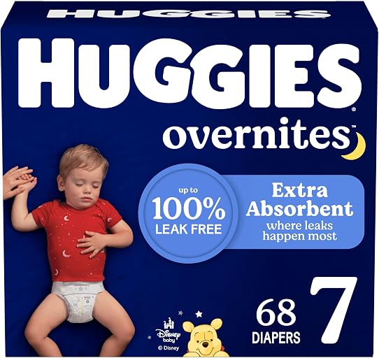 HUGGIES Size 7 Overnites Baby Diapers: Overnight Diapers, Size 7 (41+ lbs), 68 Ct (2 Packs of 34), Packaging May Vary