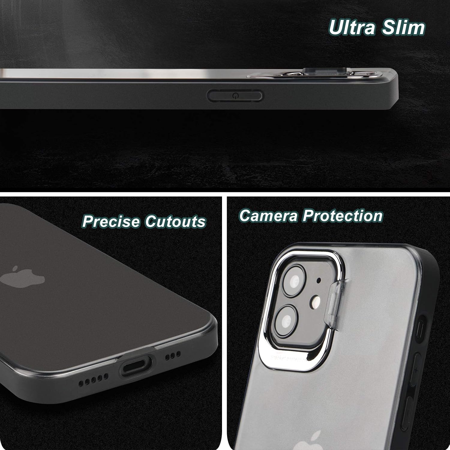 Designed for iPhone 12 Pro Max Case, [Camera Metal Kickstand] [Military Grade Drop Protection], Shockproof Protective Phone Case Slim Thin Cover (6.7 Black)
