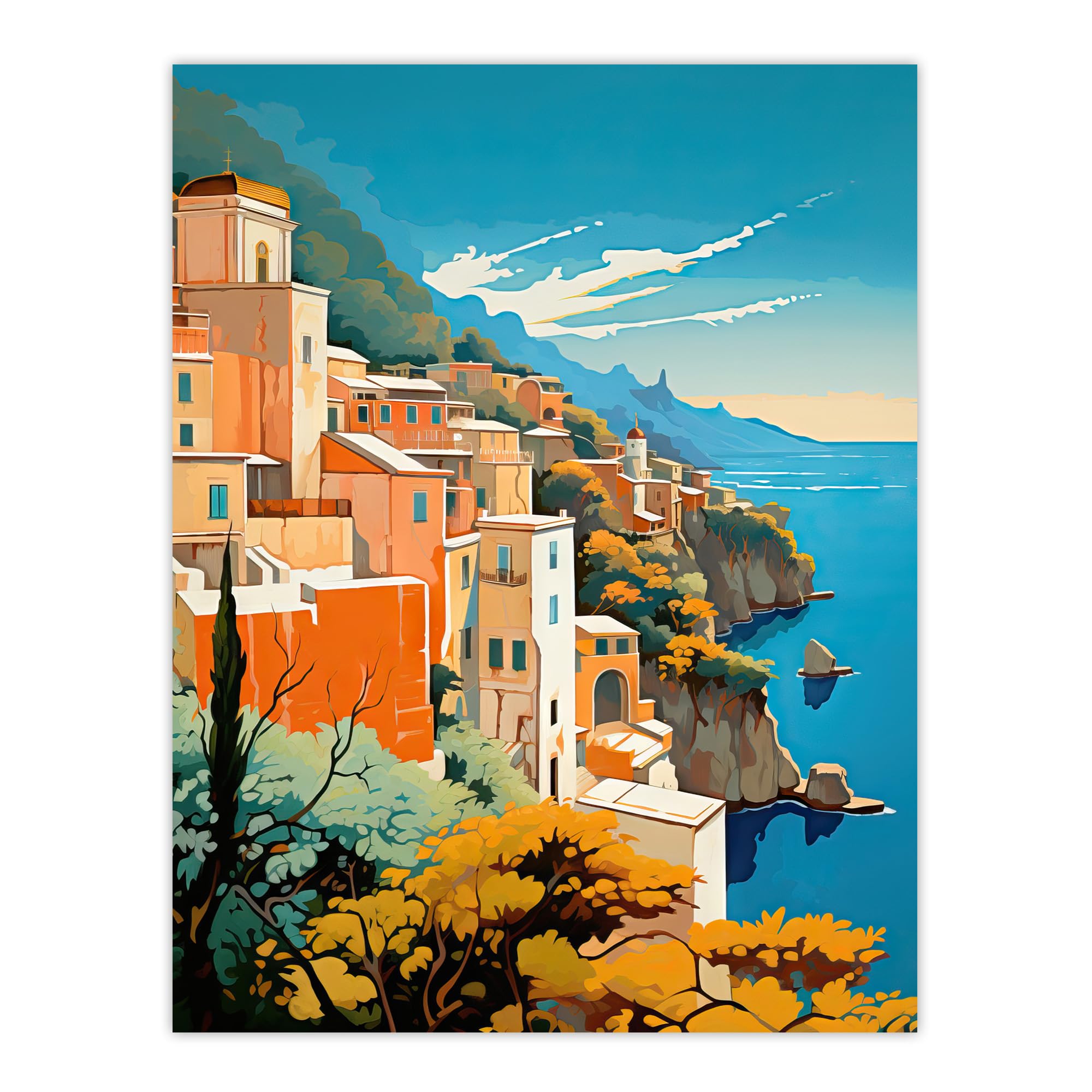 Artery8 Amalfi Coast Artwork Italy Cliffside Villages Overlooking Azure Mediterranean Sea Poster Print 18x24 Inch