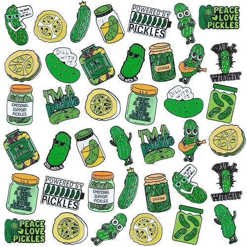 CraftyDream 40 Pcs Funny Pickles Enamel Pins for Backpacks Pickle Lover Gifts Cartoon Dill Cucumber Lapel Pins Lovely Cute Brooch for Women Men Clothes Bags Accessories Gifts - Pickle Theme