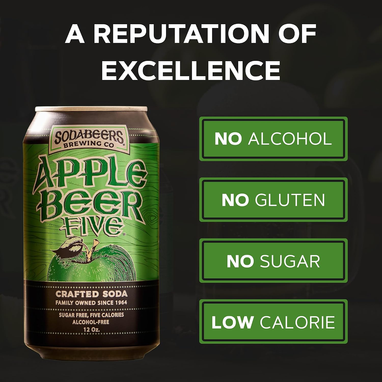 Apple Beer Five | SodaBeers Brewing Co | Alcohol-Free, Gluten Free & Sugar Free, Crafted Apple Soda, Refreshing Fruit Beverages, Low Calorie, Zero Sugar Soda (12 Cans)