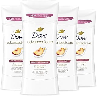 Dove Advanced Care Antiperspirant Deodorant Stick Peach & Chamomile Tea 4 Count for helping your skin barrier repair after...