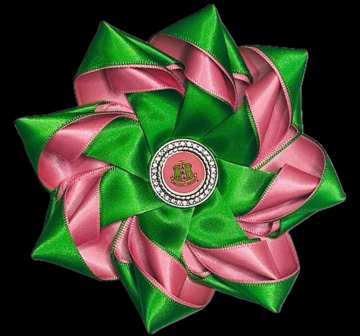 Pink and Green 4.5" Sorority Paraphernalia Ribbon Brooch Pin for Women Greek, AKA Sorority Inspired for D9 Events, Conferences, Luncheons - Image 3