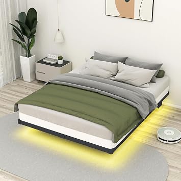 Floating Bed Frame Queen with Smart LED Lights and Charging Station 10 Inch, Full