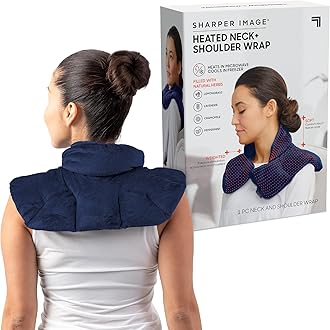 Sharper Image (Navy) - Hot & Cold Herbal Aromatherapy Neck & Shoulder Plush Wrap Pad for Soothing Muscle Pain and Tension Relief Therapy, 100% Natural Lavender & Herb Spa Blend, Use in Microwave or...