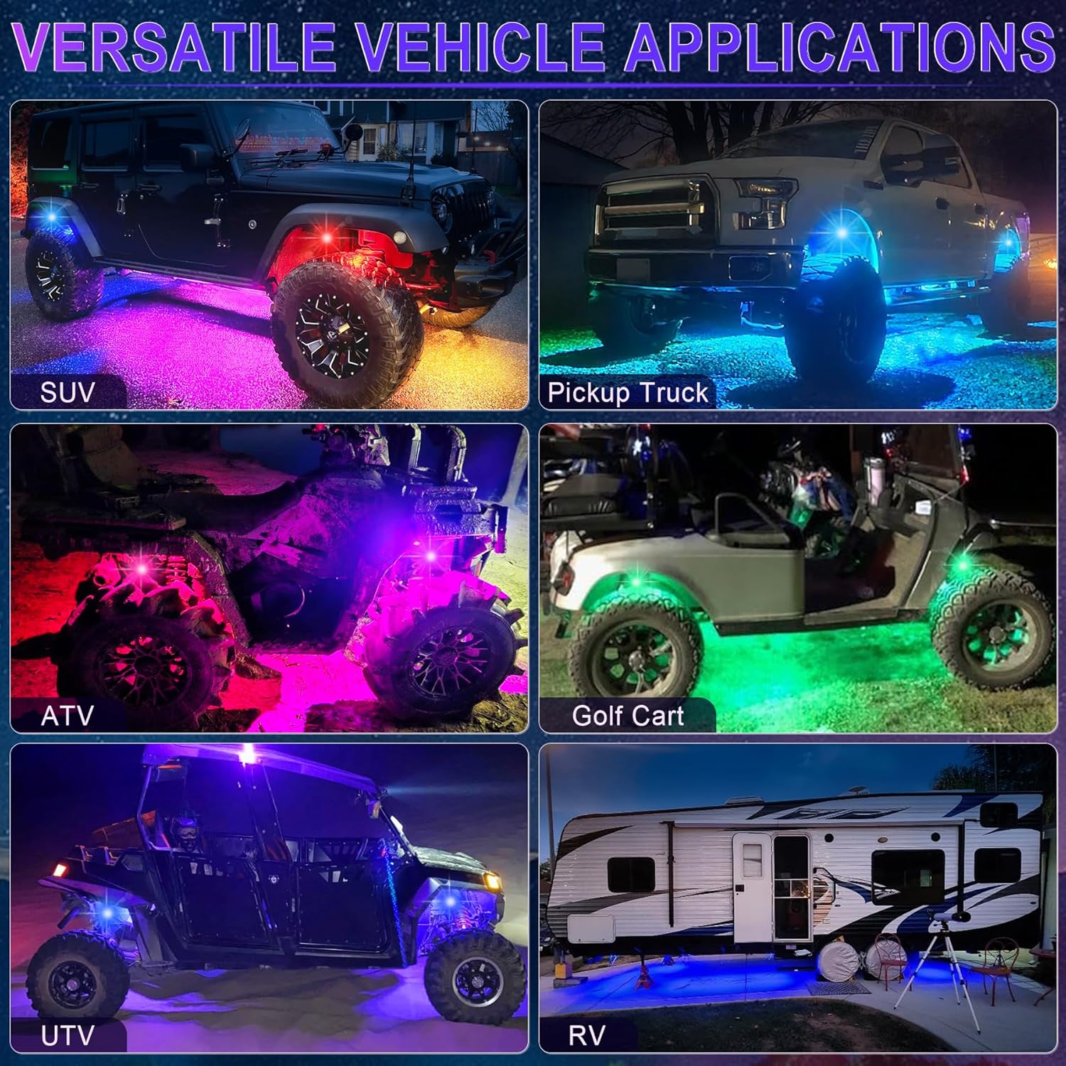LivTee RGB LED Rock Lights Kit, 4 Pods Waterproof Underglow Neon Lights with Bluetooth App Control - Multi-Color & Music Sync Wheel Light for Trucks SUV UTV ATV RZR Golf Cart