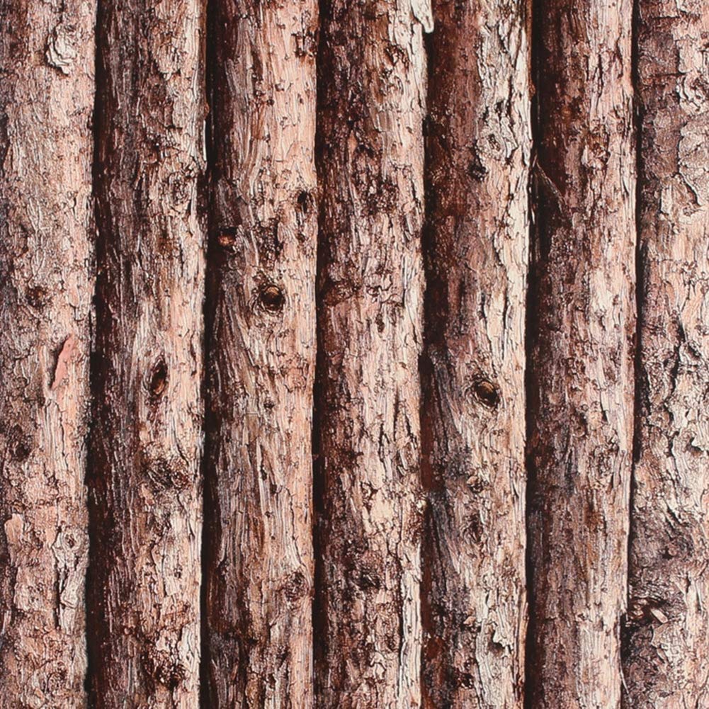 H&Rb 002 10M Thicker Material Faux Wood Wallpaper Peel Stick Tree Trunks Log Cabin Wall Mural In Bathroom Kitchen,0.53 * 10M,