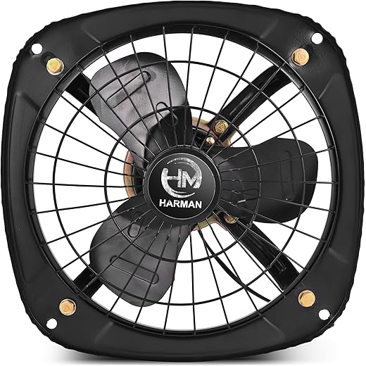 HM Venti Fresh Air Exhaust Fan 12 Inch, Sturdy Guard | Powerful Motor | High Thrust | for Kitchen | Bathroom & Office (Large, Metallic Grey, 1-Year Warranty)