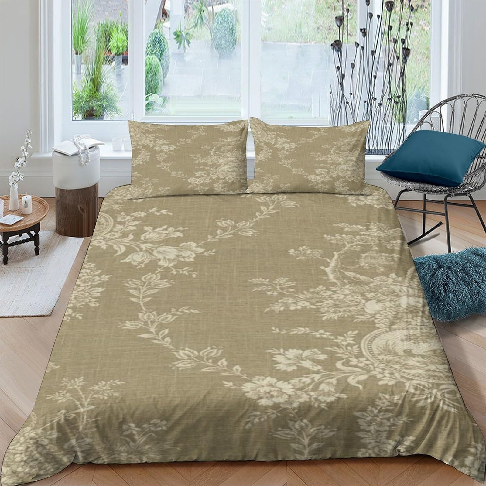 XFKLYNVCJ 3D Printed FloralWallpaper Duvet Cover Brushed Microfiber VintageFrenchStyle Bedding Cover Lightweight Fade Resistant for Housewarming Gift New Homeowners Use Single（140x200cm）