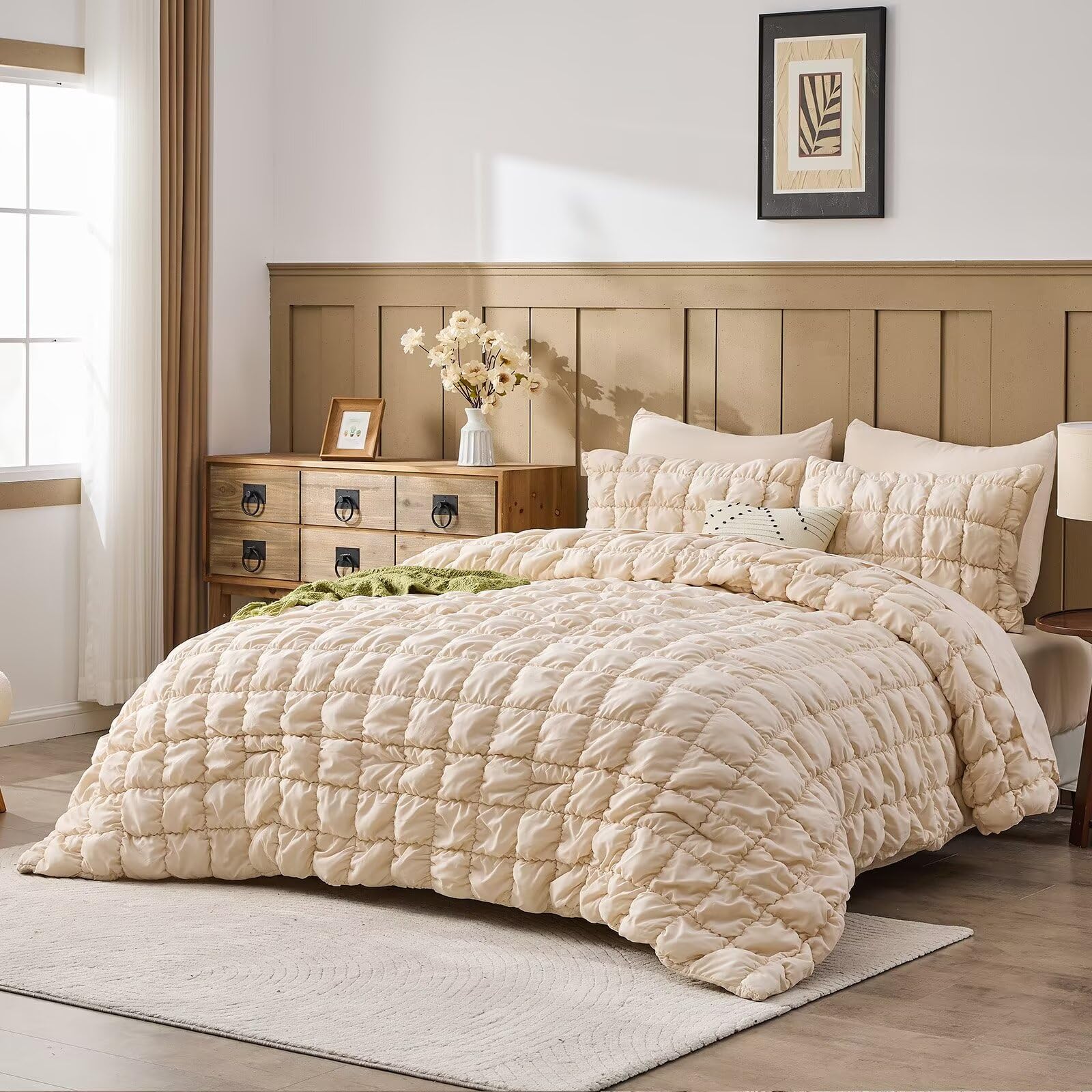 Snapklik.com : Jameswish Beige Comforter Set Full Size Bed In A Bag 7 ...