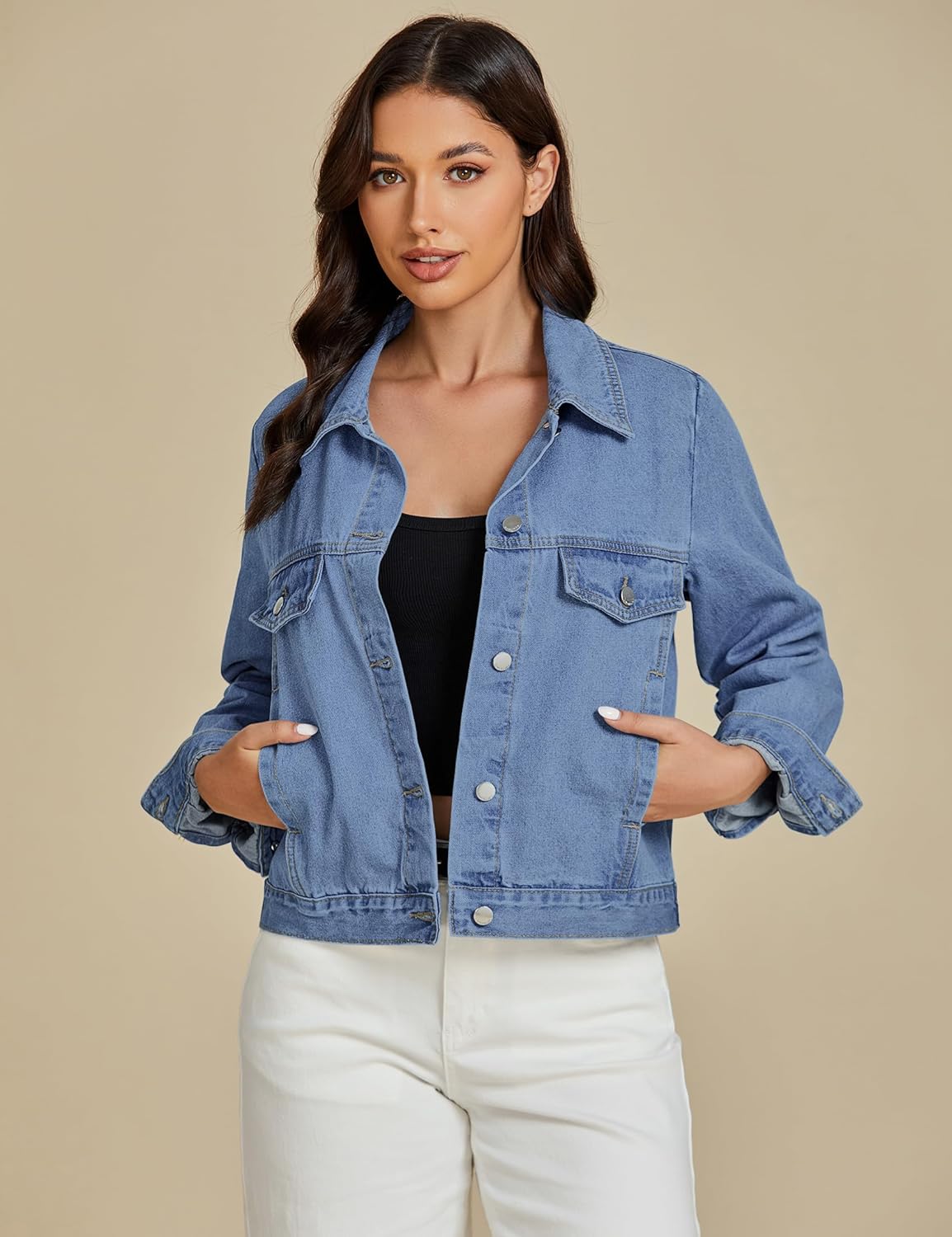 luvamia Denim Jackets for Women Trendy Casual Button Down Relaxed Fit Western Trucker Distressed Jean Jacket with Pocket - Image 4