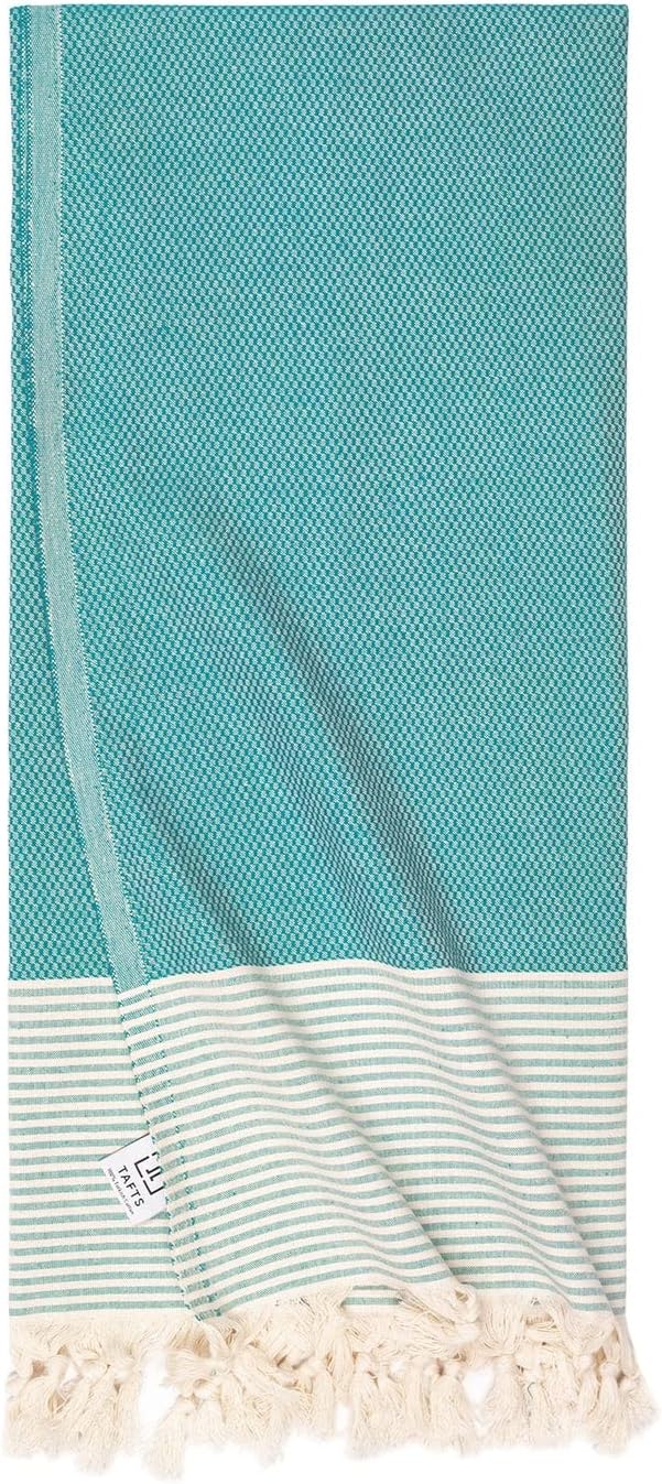Tafts Home Ribweave Turkish Beach Towel (39 x 69) - Prewashed Turkish Towels, 100% Long Staple Cotton - Super Absorbent, Quick Dry Towels and Ultra Soft - No Shrinkage - Super Stylish - (Seagreen)
