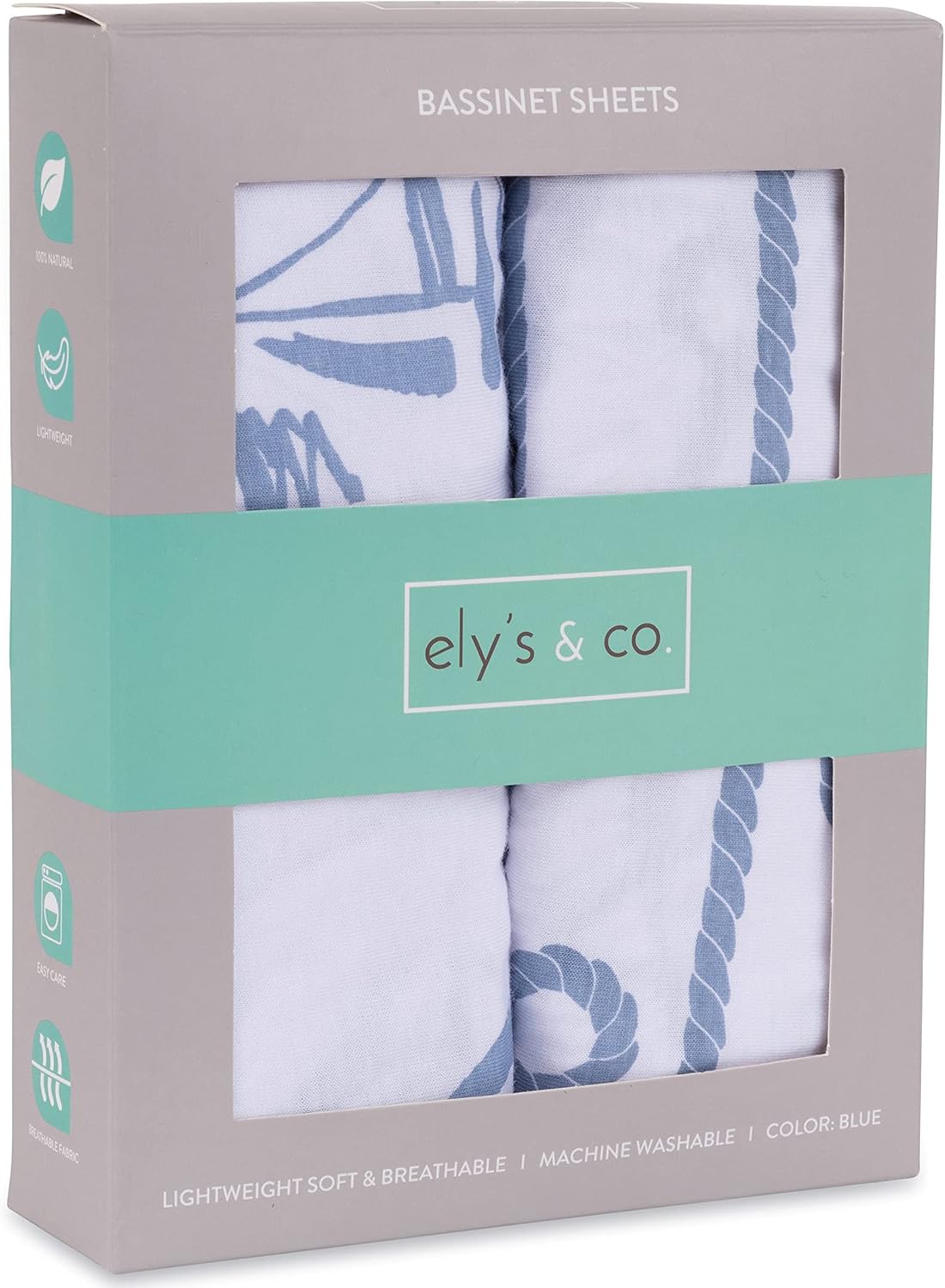 Ely's & Co. Bassinet Sheet 100% Jersey Cotton 2 Pack (Blue Nautical Print)