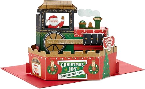 Hallmark Paper Wonder - Tarjeta de felicitación desplegable de Navidad con sonido y movimiento (tren de Navidad, reproduce "Deck the Halls")