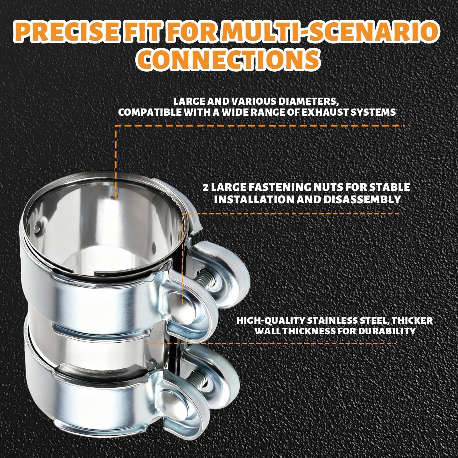 Universale Doppio Fascetta di Scarico 50mm Morsetto per Tubo di Scarico Acciaio Inossidabile Connettore per Tubi con Doppia Fascetta per Moto e Auto Accessori Tubi Scarico,Ø 55 mm/L: 125 mm