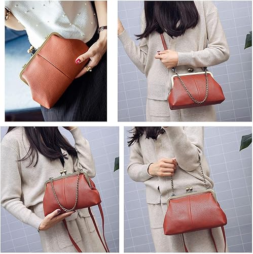 Miniatura 7 de Bolso pequeño de cadena vintage para mujer, bolso de piel sintética con cierre de beso