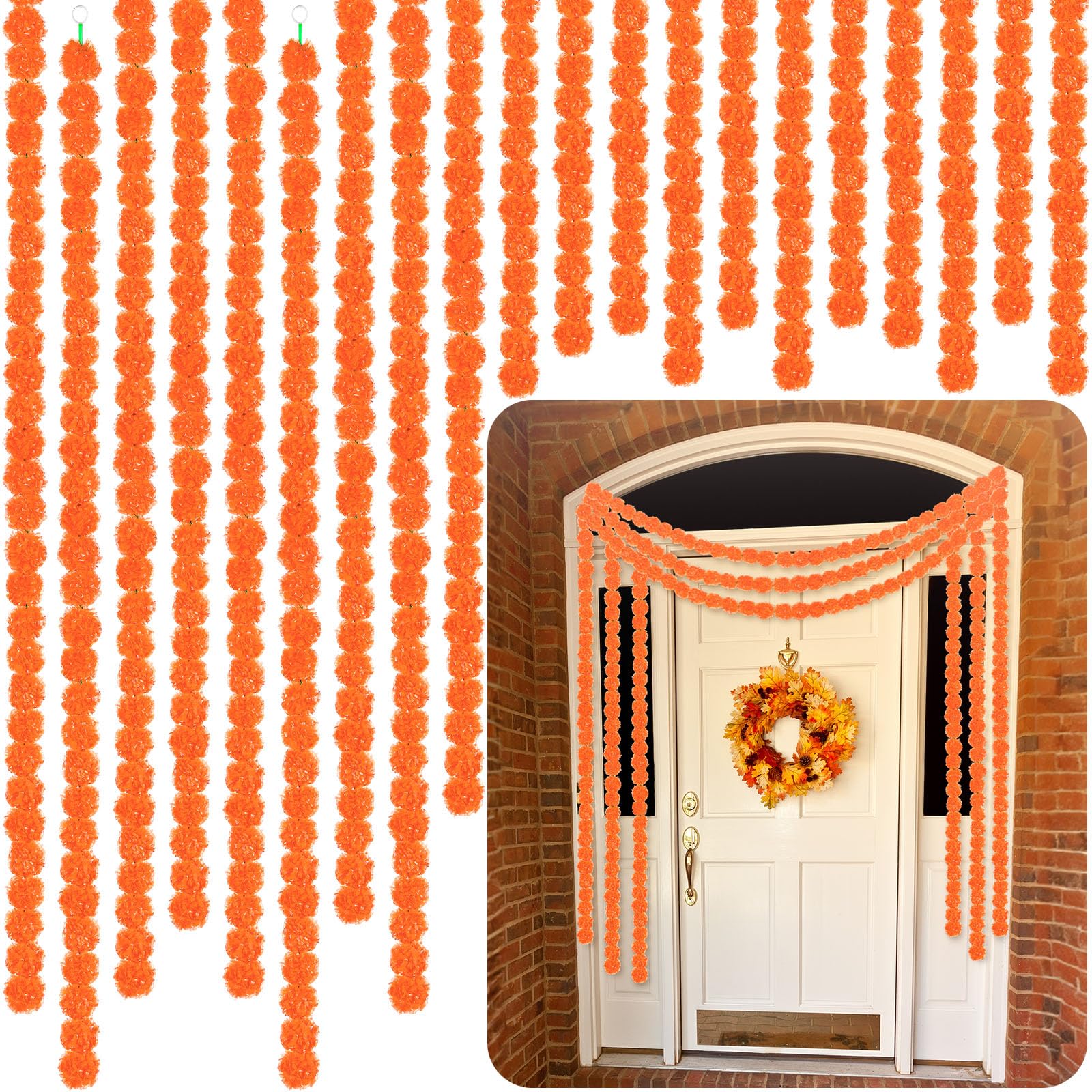 Fleurs de calendula artificielles orange Yunsailing | Lot de 20 guirlandes de 1,5 m