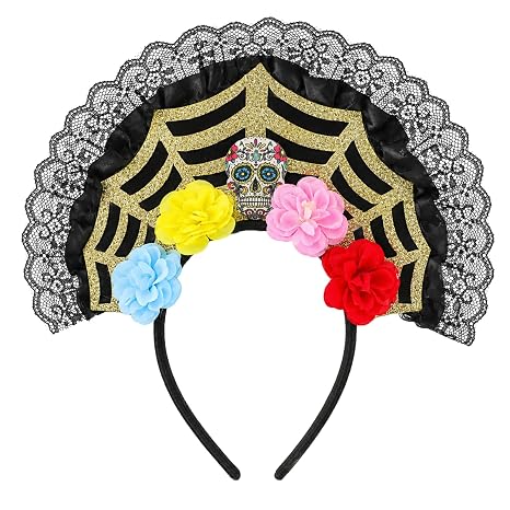 Halloween Skull Headband Day of the Dead Headpiece
