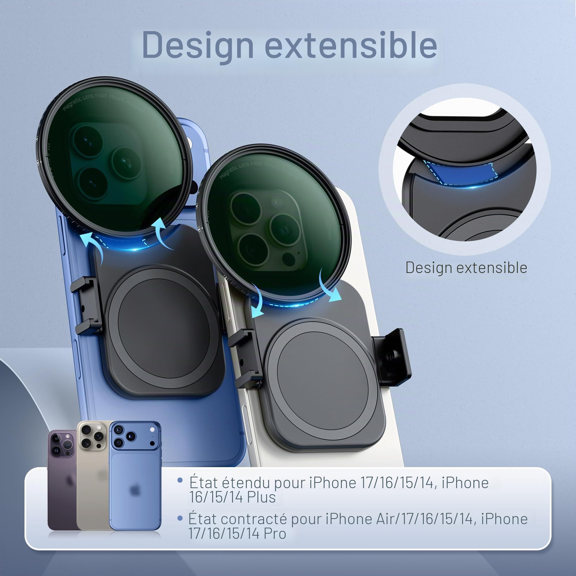 JJC Adaptateur de Montage de Filtre de téléphone de 67 mm avec Filtre ND à densité Neutre Variable ND2-128 (7 arrêts) pour iPhone 17 16 15 14, 17 16 15 14 Pro Max, 17 16 15 14 Pro, 17 16 15 14 Plus