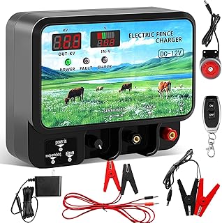 15.5 Joule Electric Fence Charger, 12KV Output, 600 Acres Coverage, DC 12V/AC 100-240V Input,