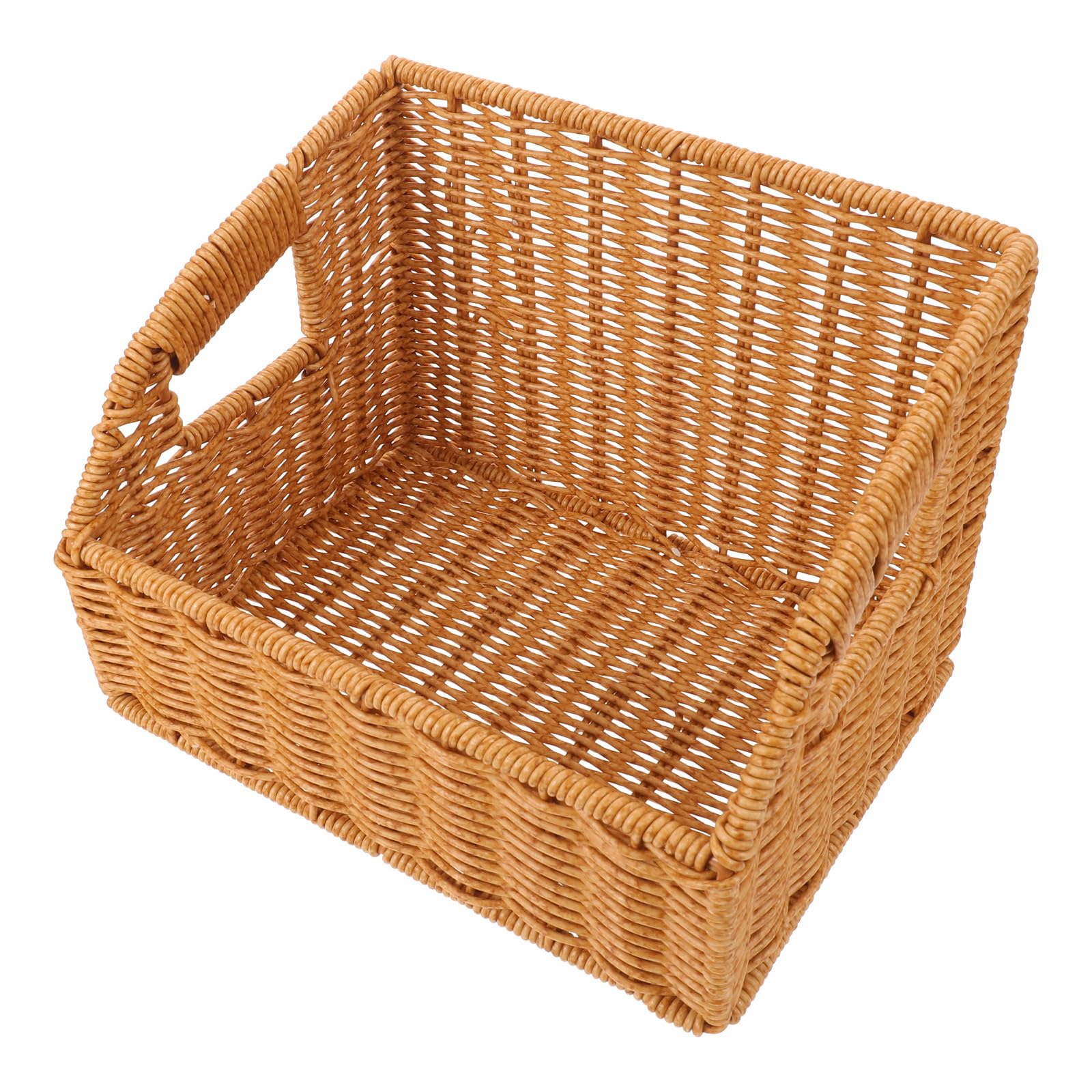 Cesta rectangular de plástico PACKOVE beige imitación ratán para almacenaje
