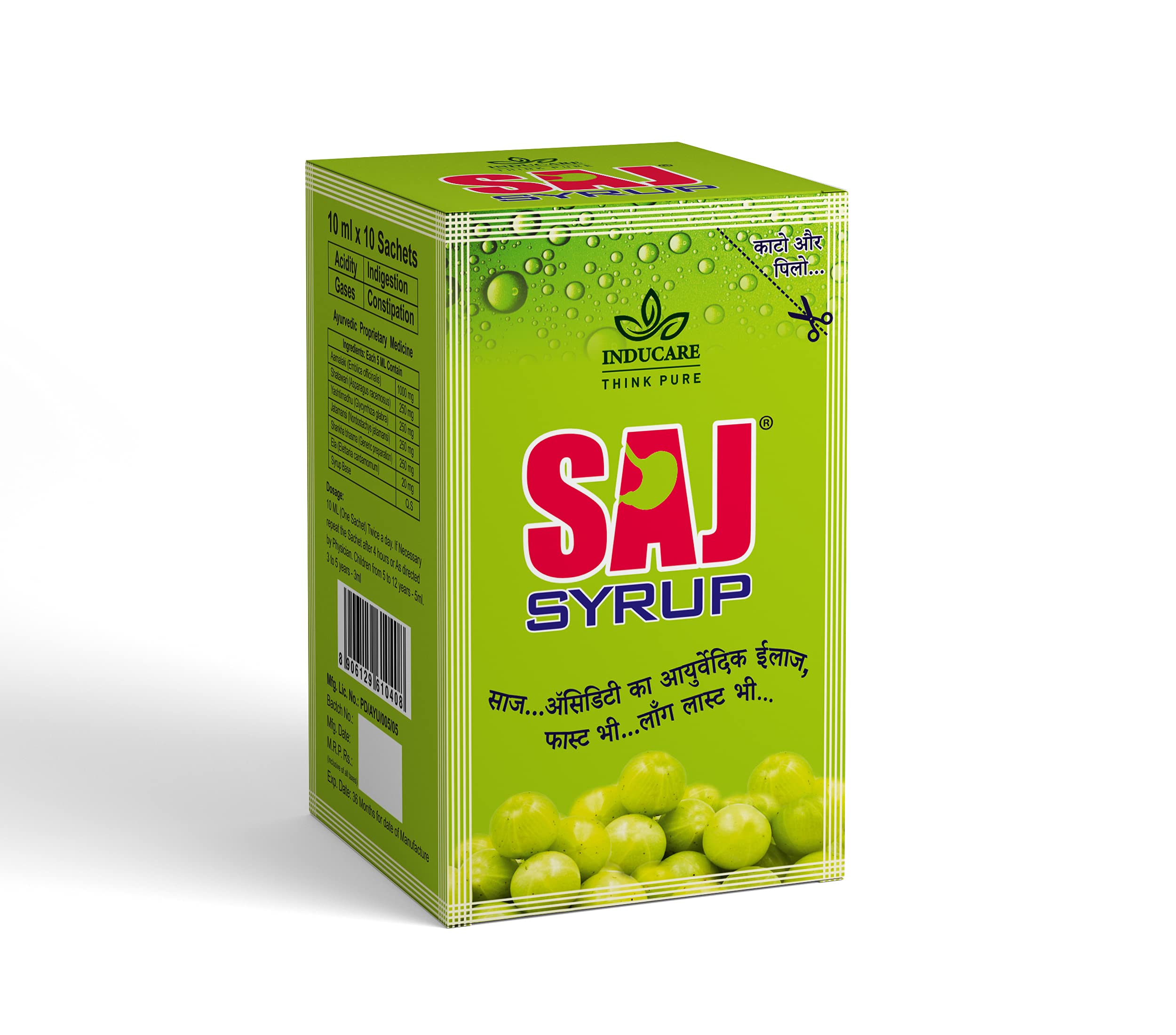 Inducare Pharma Saj Syrup | Complete Relief from Acidity, Gases, Indigestion, and Constipation | 100 ML (10 ml x 10 Sachet) (B08P5TV9H7) Amazon Price History, Amazon Price Tracker